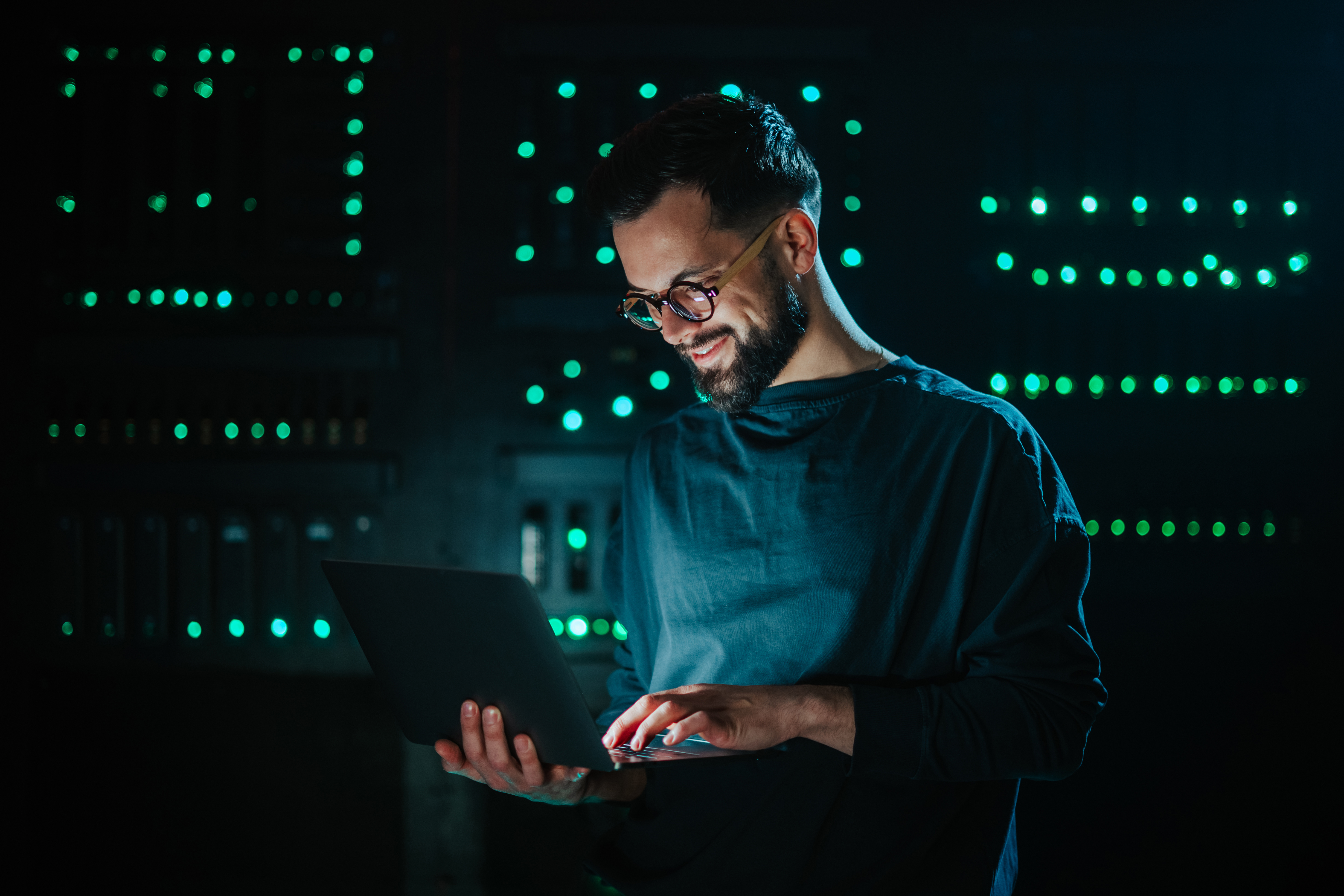 IT professional working in a modern technology environment